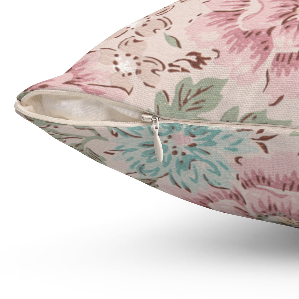 Boho Pillow Cover | Pink Beige Teal Flowers