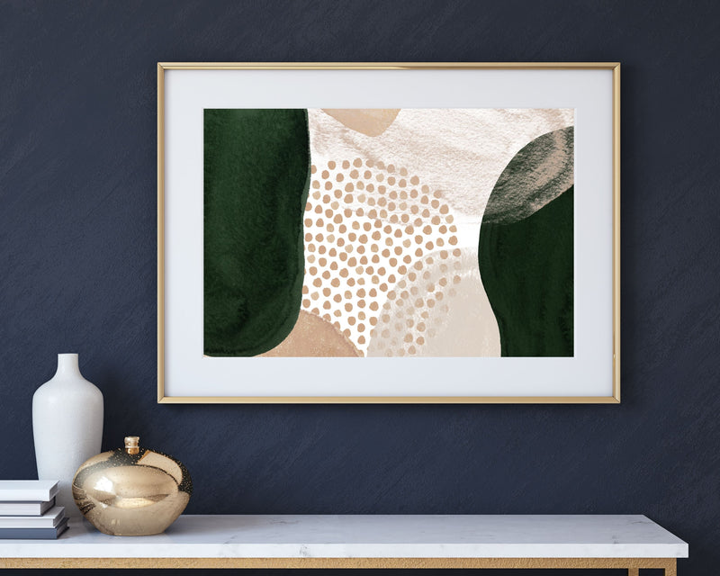 Abstract Boho Art Prints | Beige Emerald Green