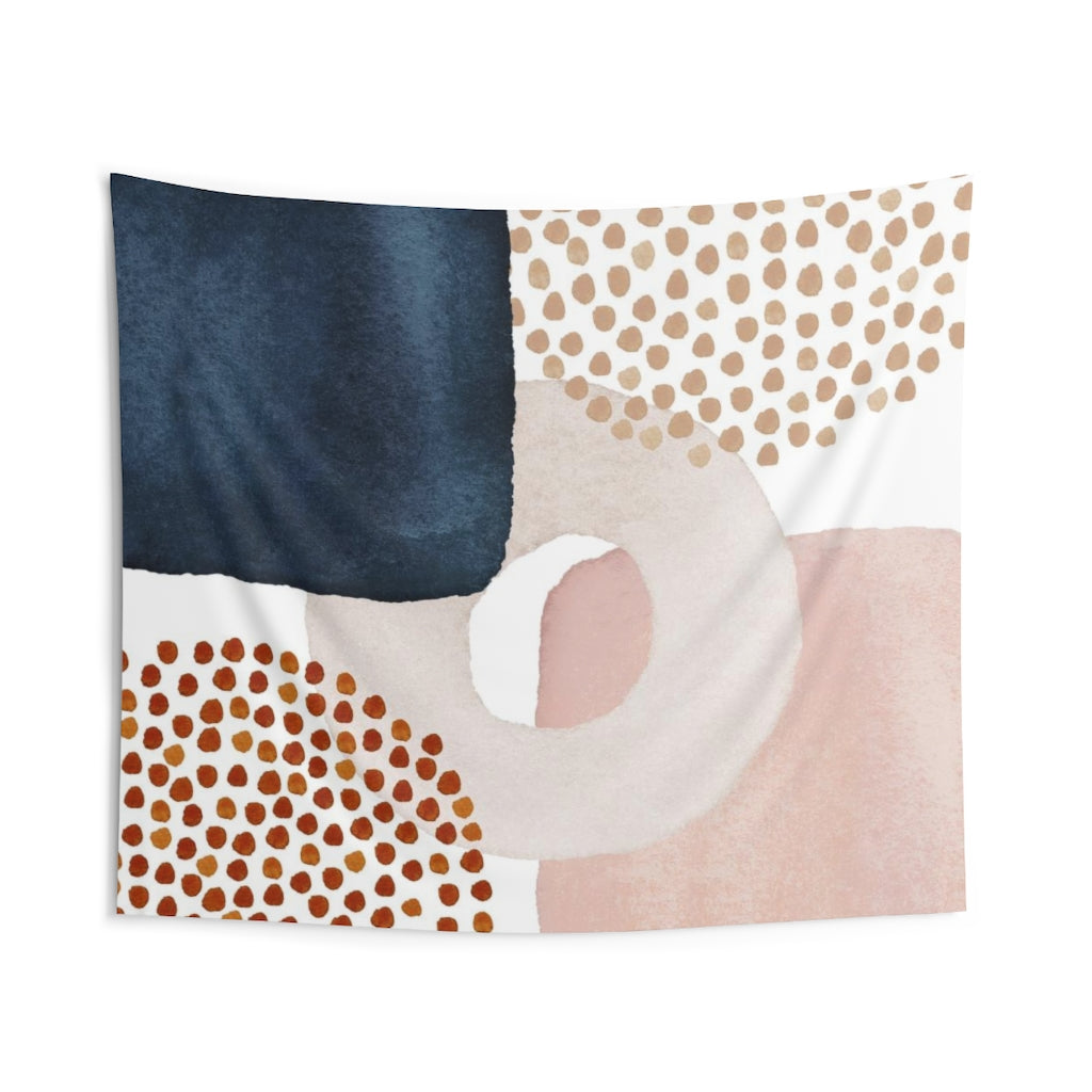 Abstract Tapestry | Navy Blue White Blush Pink Beige