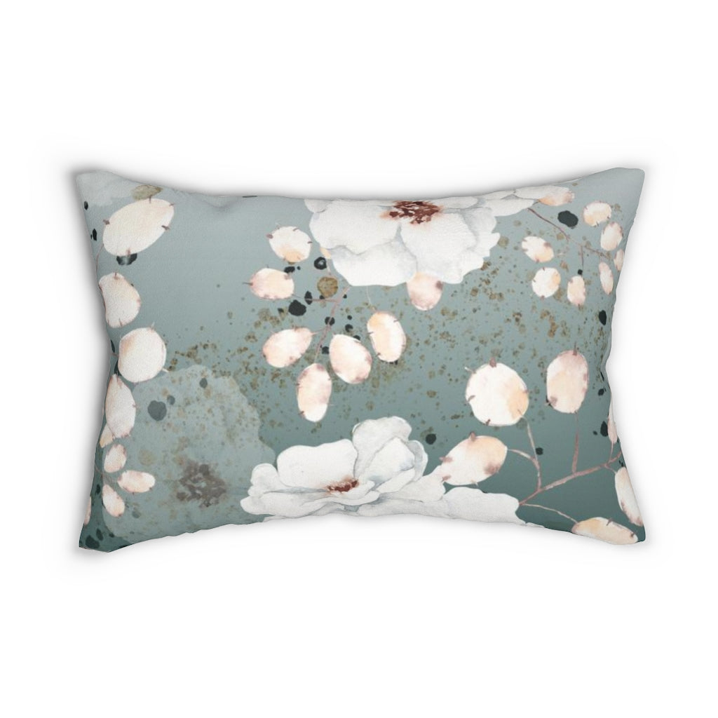 Floral Boho Lumbar Pillow | Green White