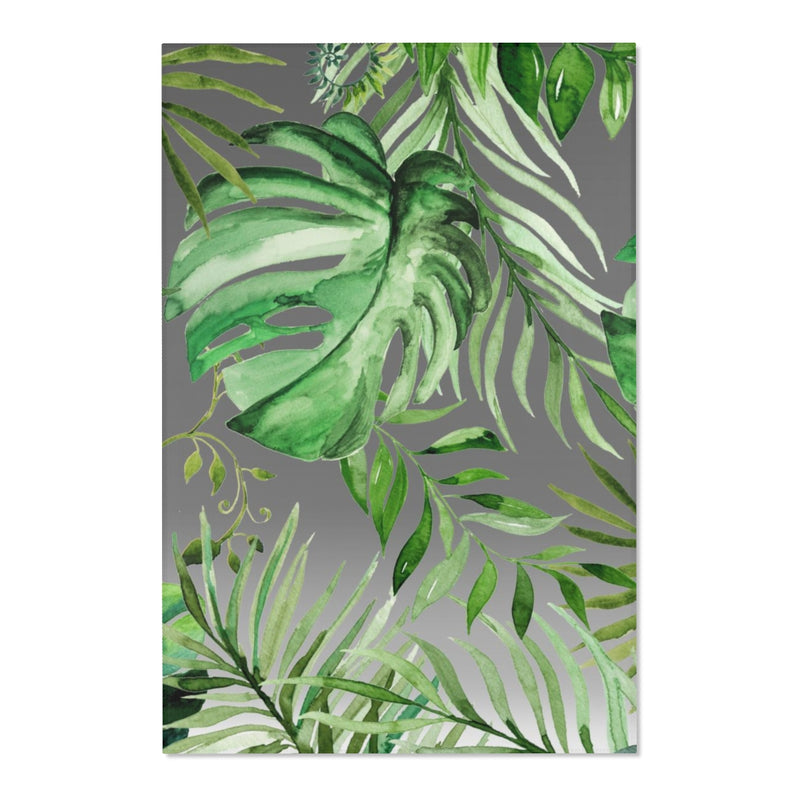 Floral Area Rug | Green Gray Jungle Leaves