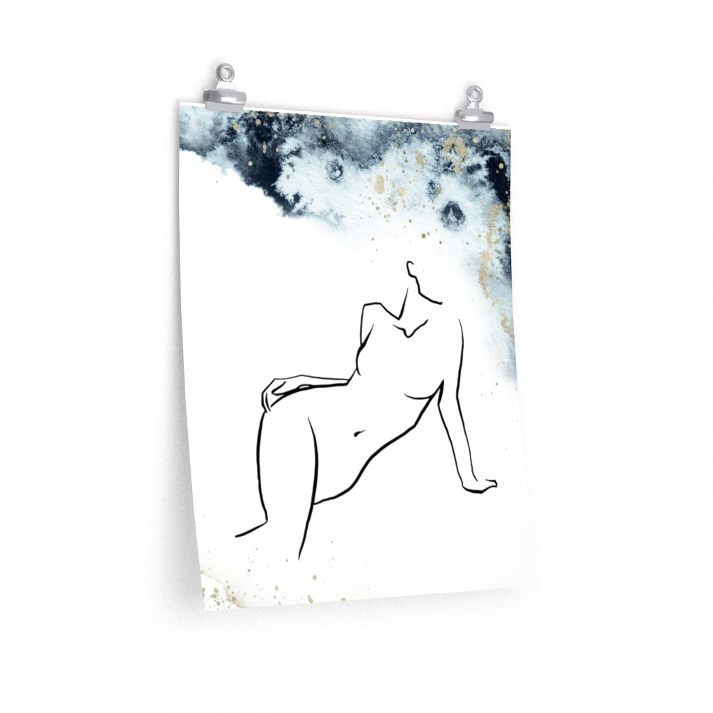 Female Art | White Art Print | Navy Ombre Poster