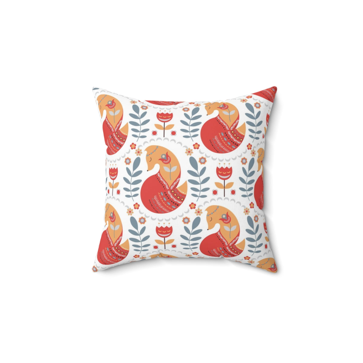 Scandi Nordic Boho Square Pillow Cover | Red Orange White Foxes