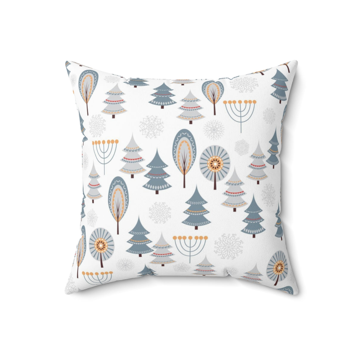 Christmas Boho Square Pillow Cover | White Scandi Nordic Forest Trees