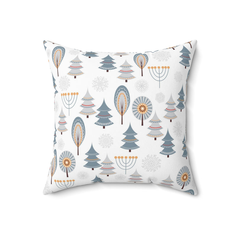 Christmas Boho Square Pillow Cover | White Scandi Nordic Forest Trees