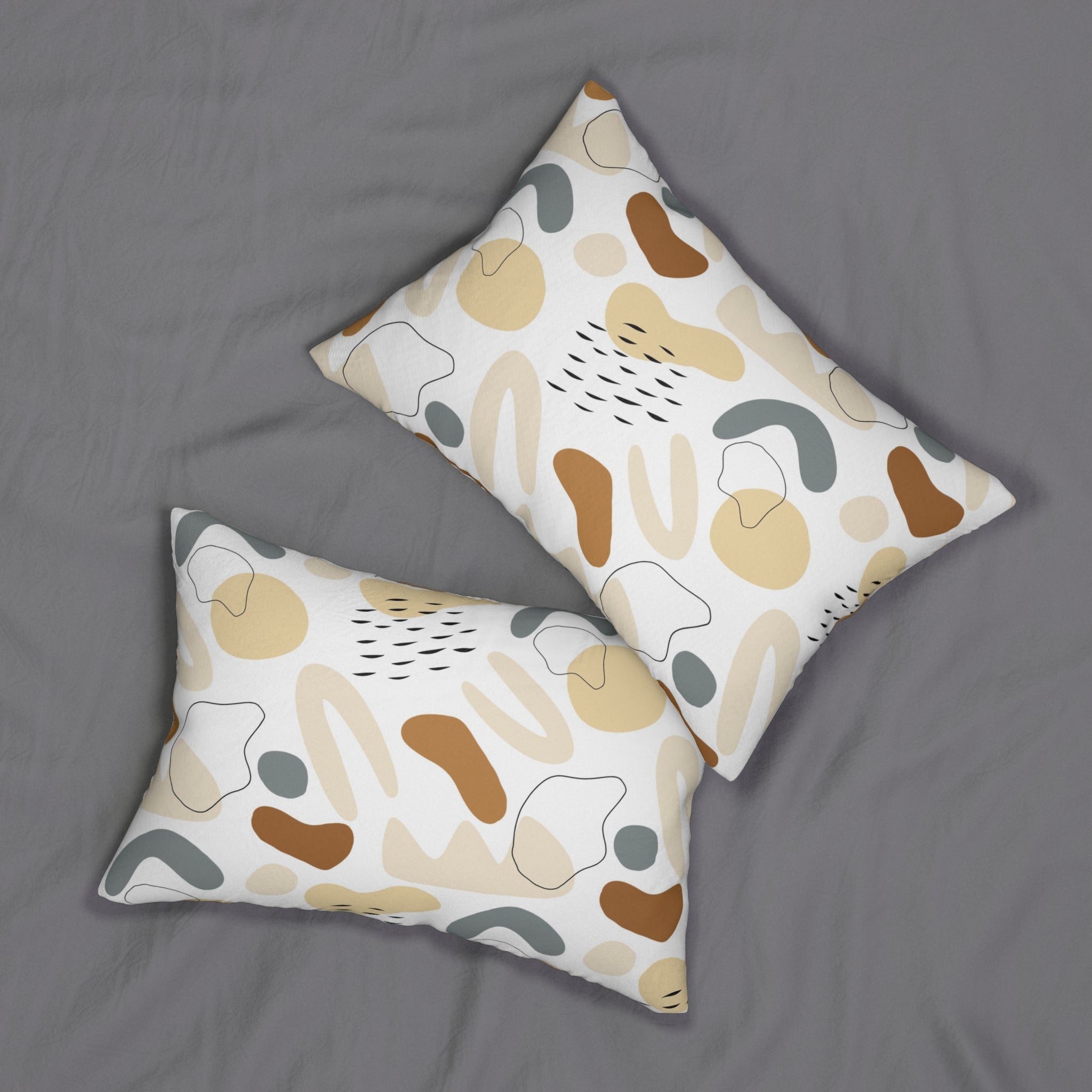 Abstract Lumbar Pillow | Boho White Gray Brown Beige