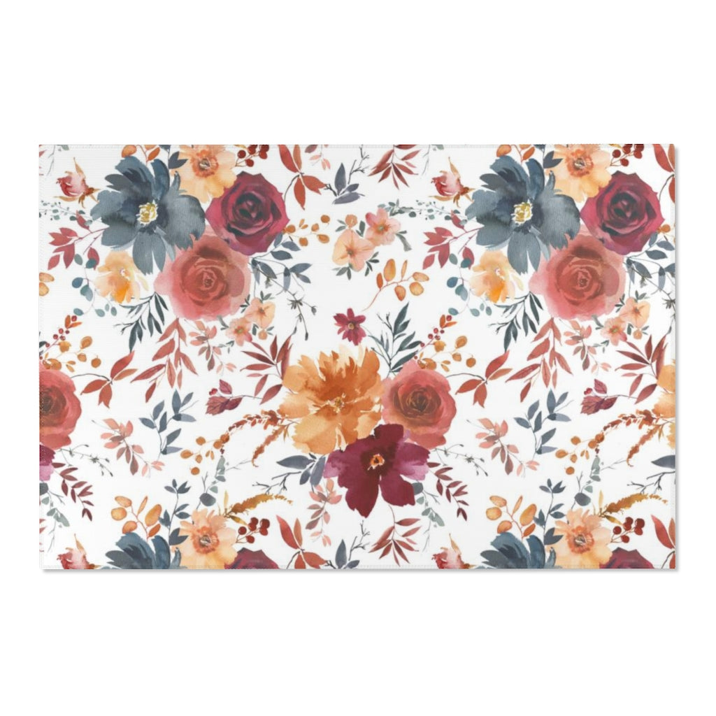 Floral Area Rug | Autumn Red Blue