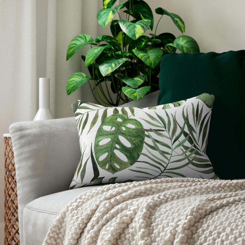 Floral Lumbar Pillow | Green Jungle Leaves