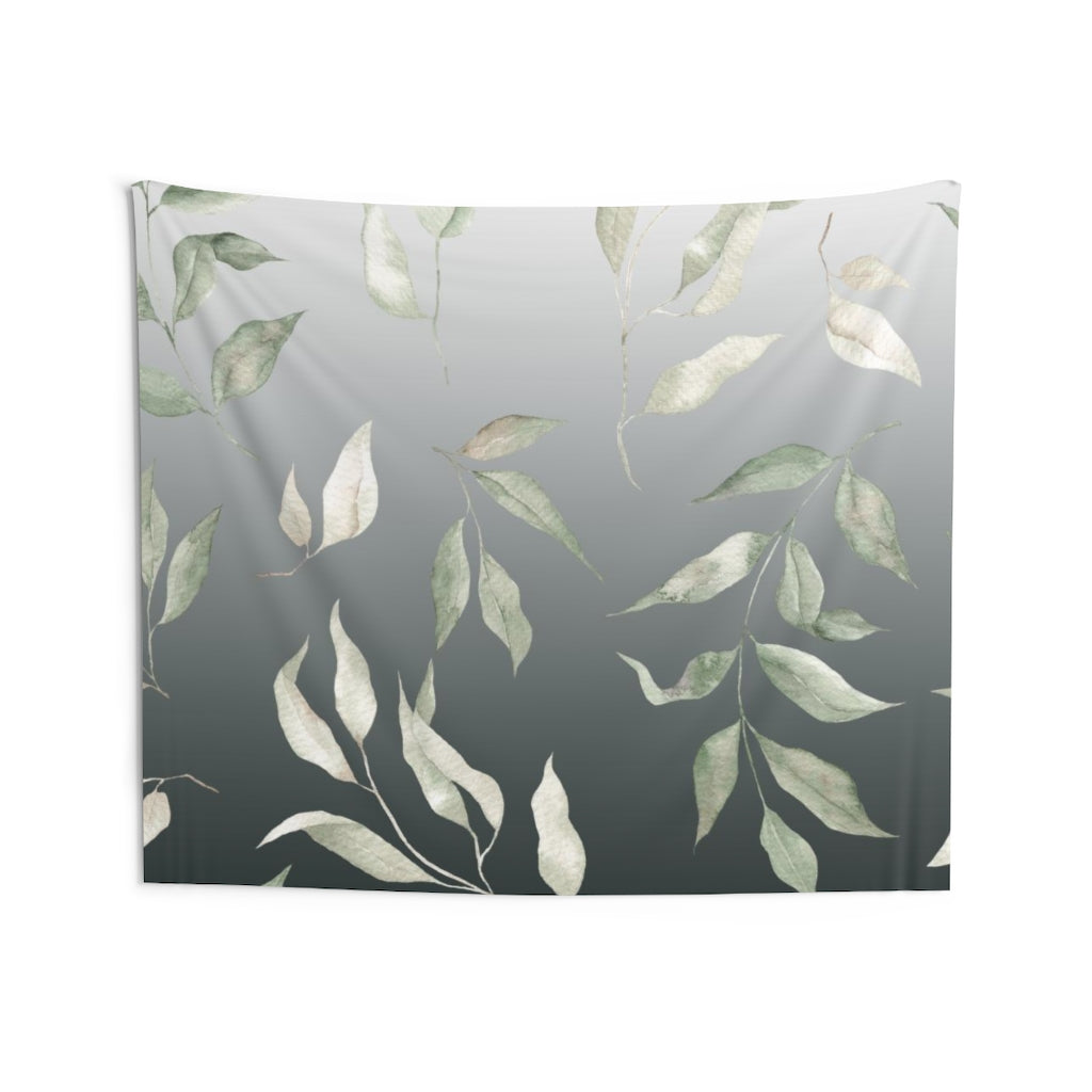 Floral Tapestry | White Black Ombre Green Leaves