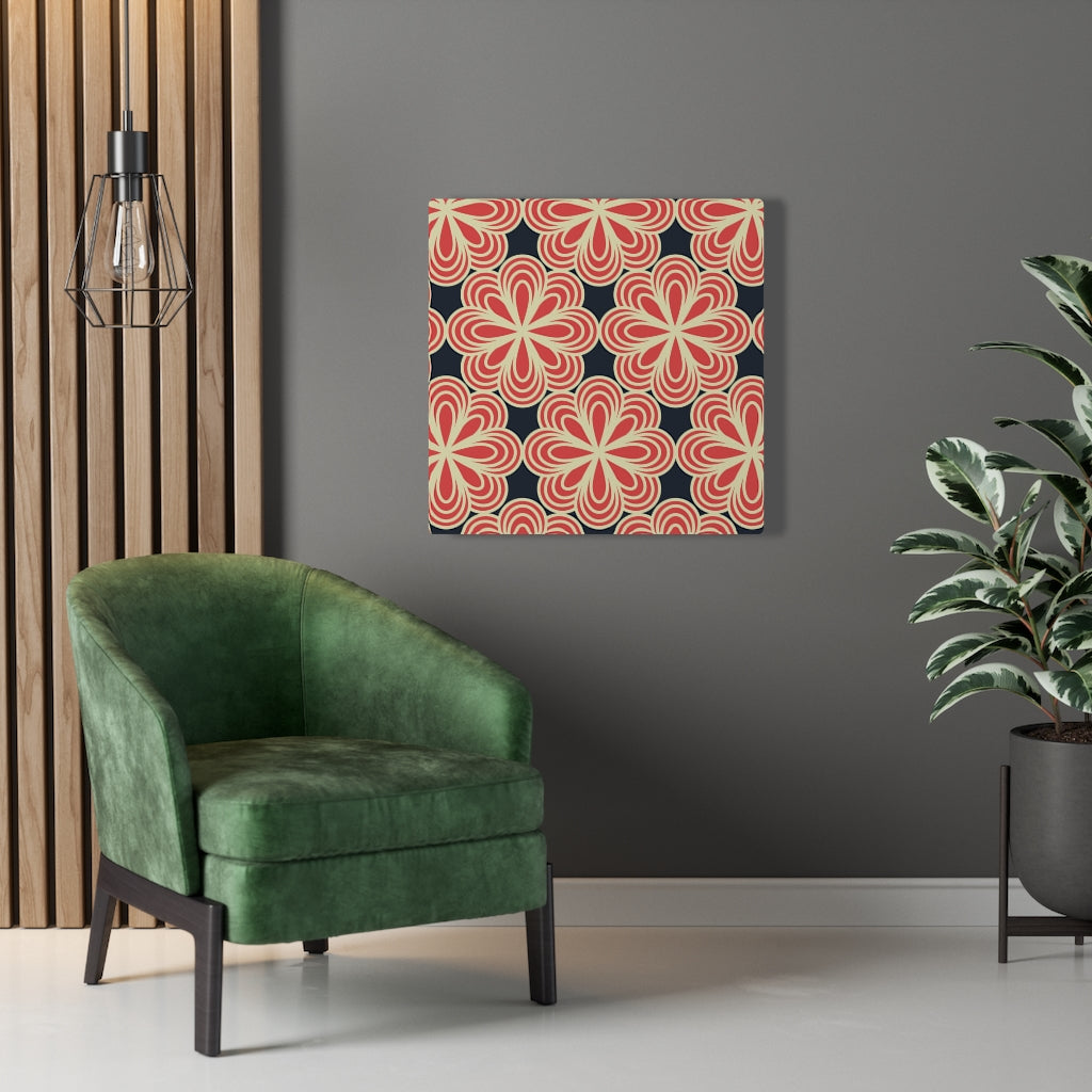 FLORAL CANVAS ART | Oriental Red Black Gold Flower