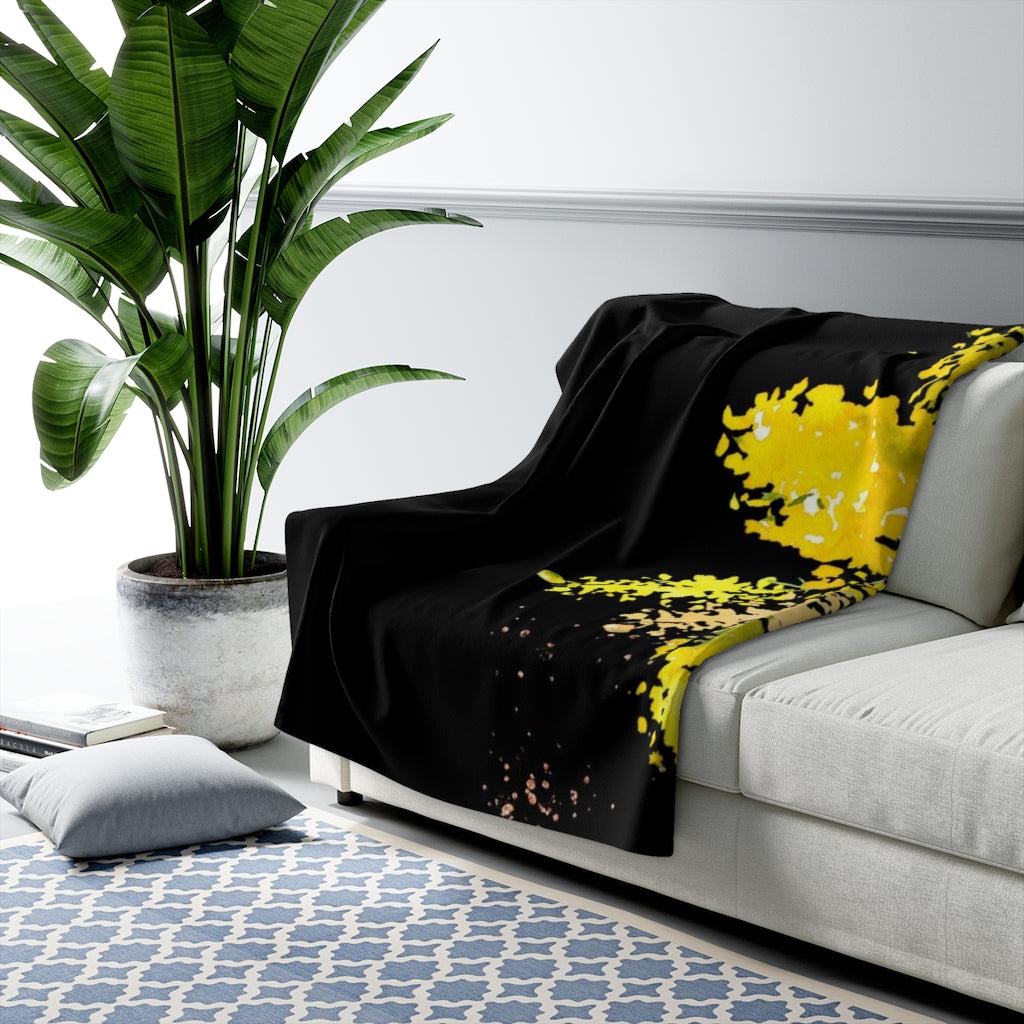 Floral Comfy Blanket | Dark Gray Yellow Mimosa