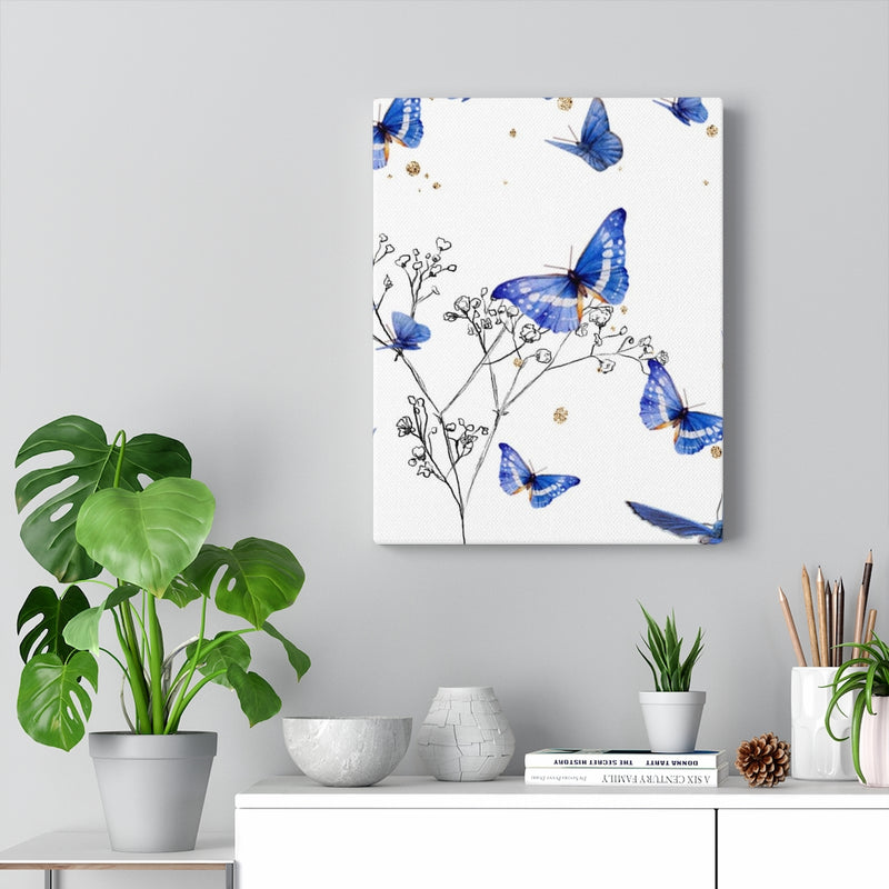 FLORAL CANVAS ART | White Blue Grey Butterflies
