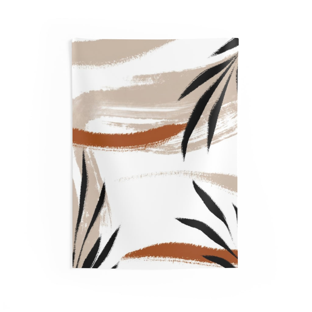 Floral Tapestry | White Brown Black Tropical Leaves