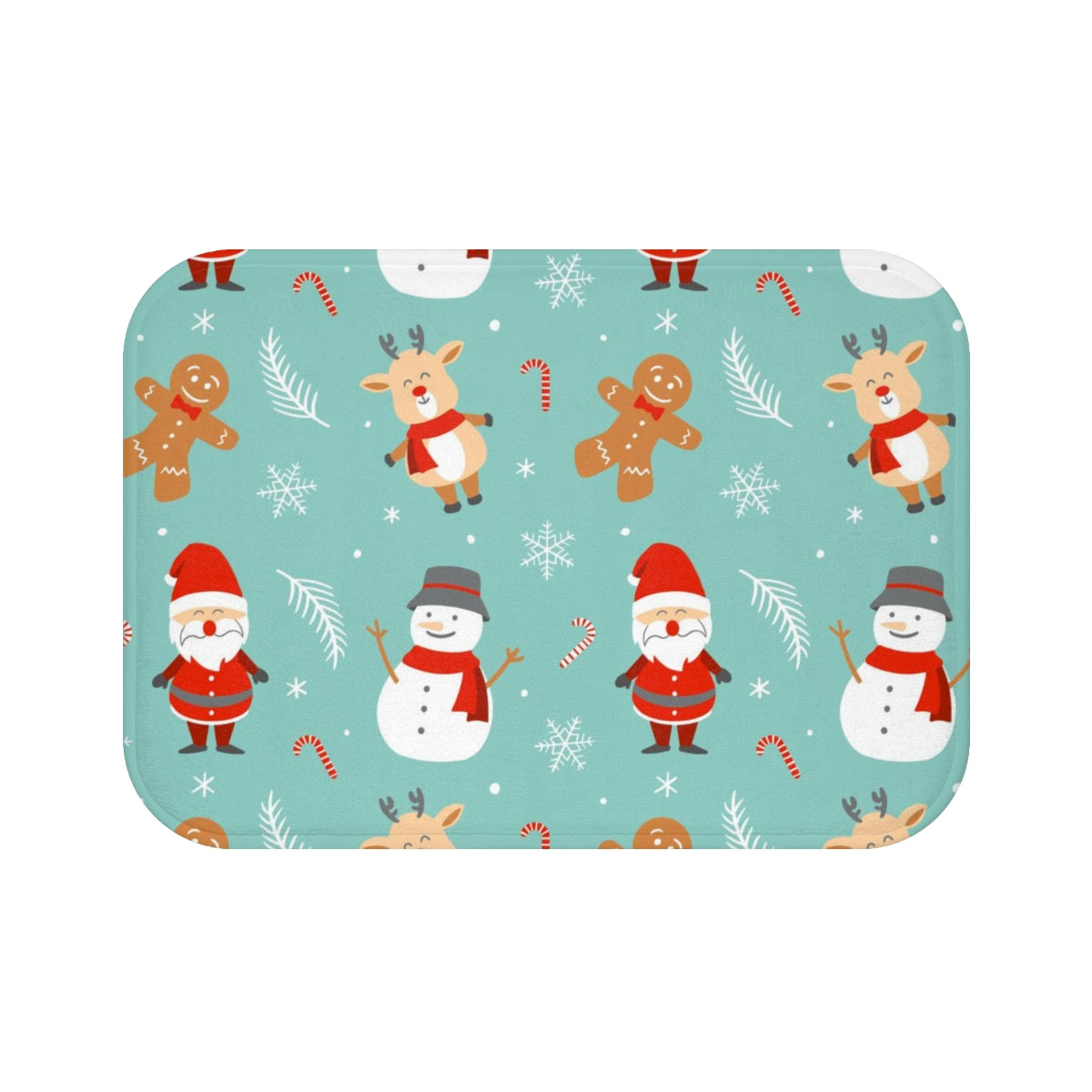 Christmas Bath Mat | Teal Green Santa Gingerbread