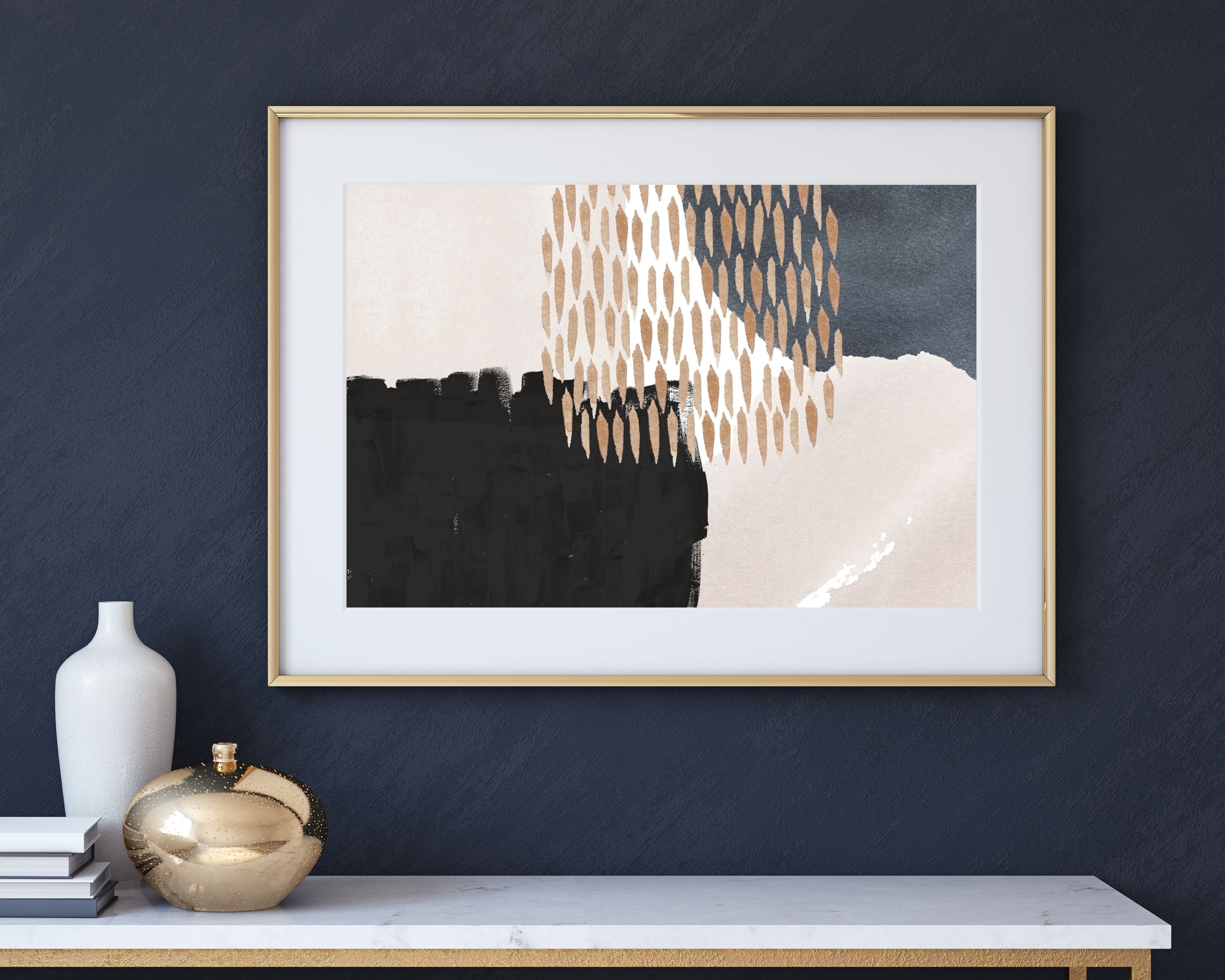 Abstract Boho Art Prints | Black Cream Beige