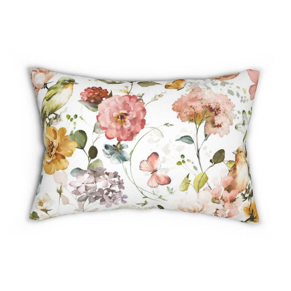 Floral Boho Lumbar Pillow | Pastel Pink Lavender Yellow Roses