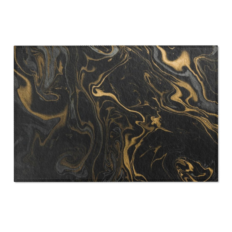 Abstract Area Rug | Black Beige Gold Marble