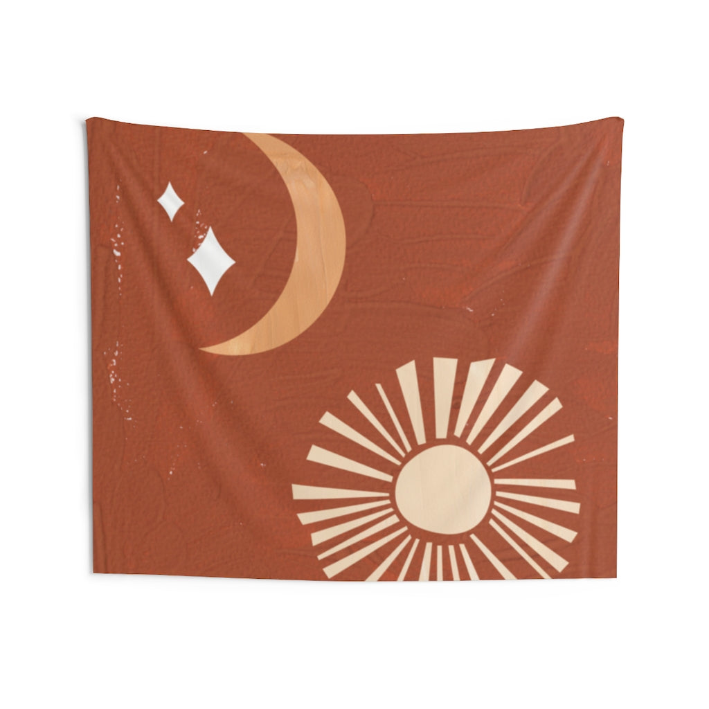 Abstract Tapestry | Moon Stars Terracotta Beige