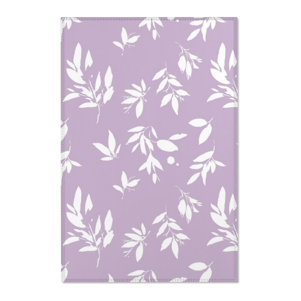 Boho Area Rug | Lavender White Leaves