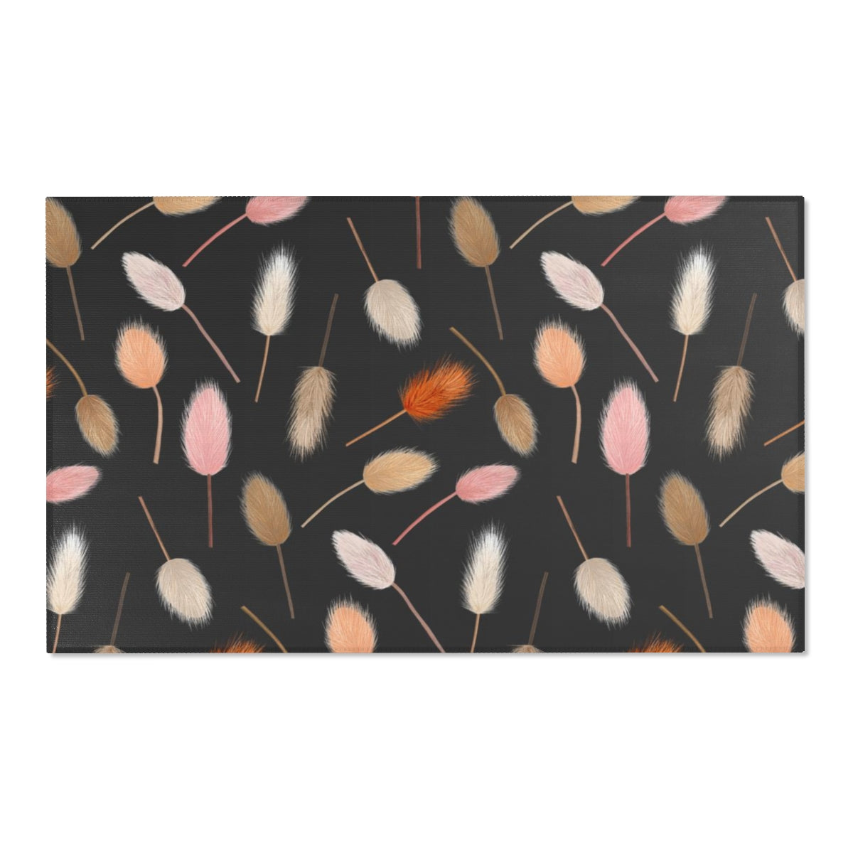 Abstract Boho Area Rug | Black Peach Beige Pompoms