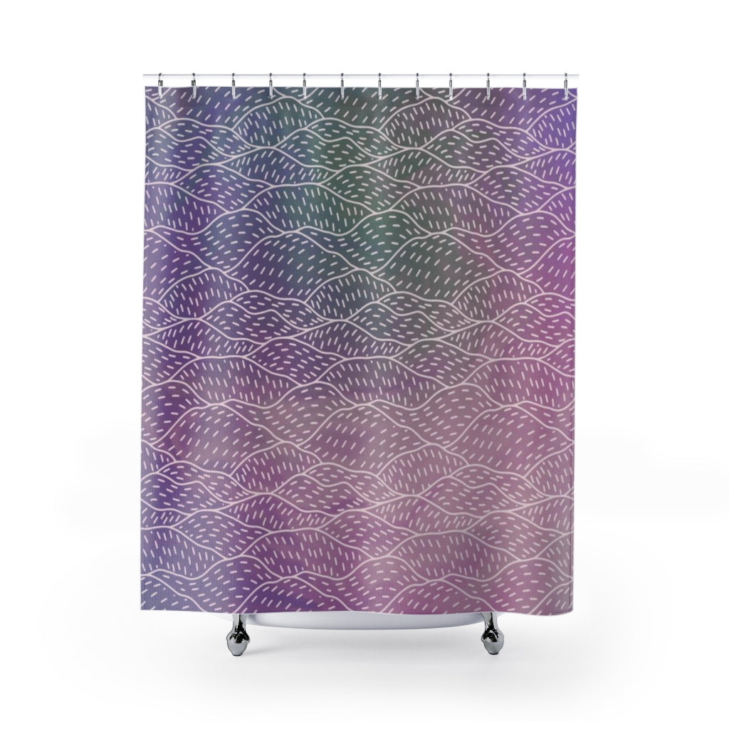 Abstract Shower Curtain | Purple Green Hills