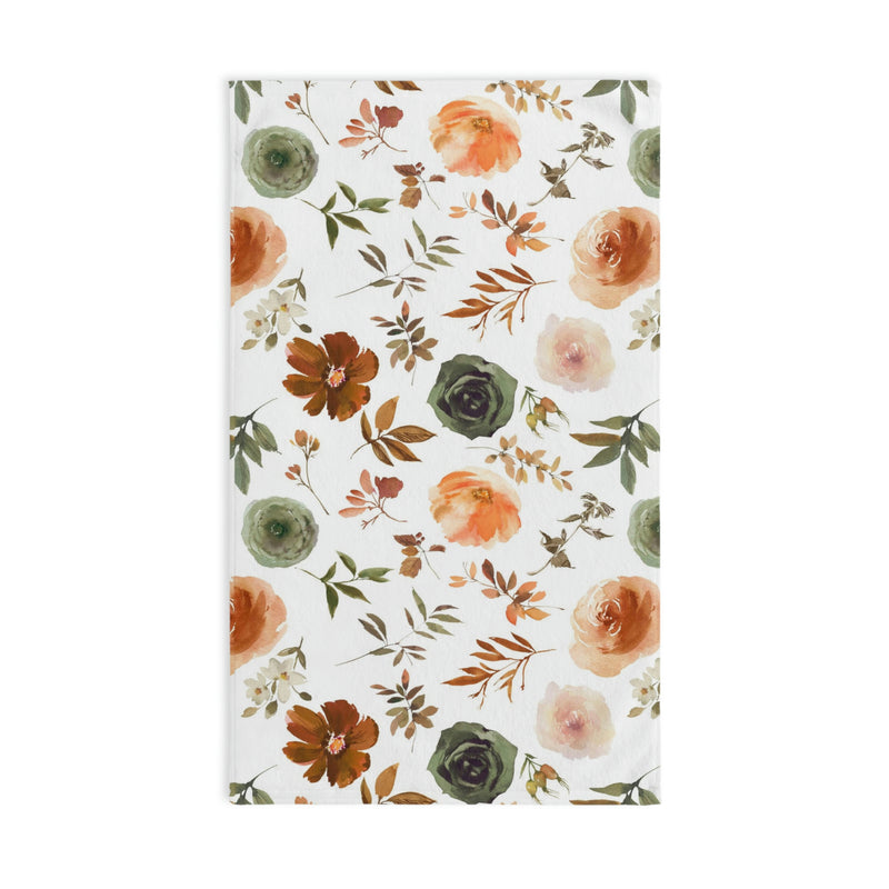 Floral Kitchen, Bath Hand Towel | Sage Green, Brown Beige, White