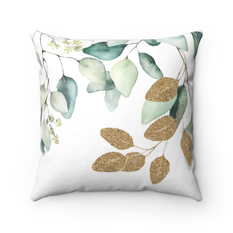 Boho Pillow Cover | Green Gold Leaves