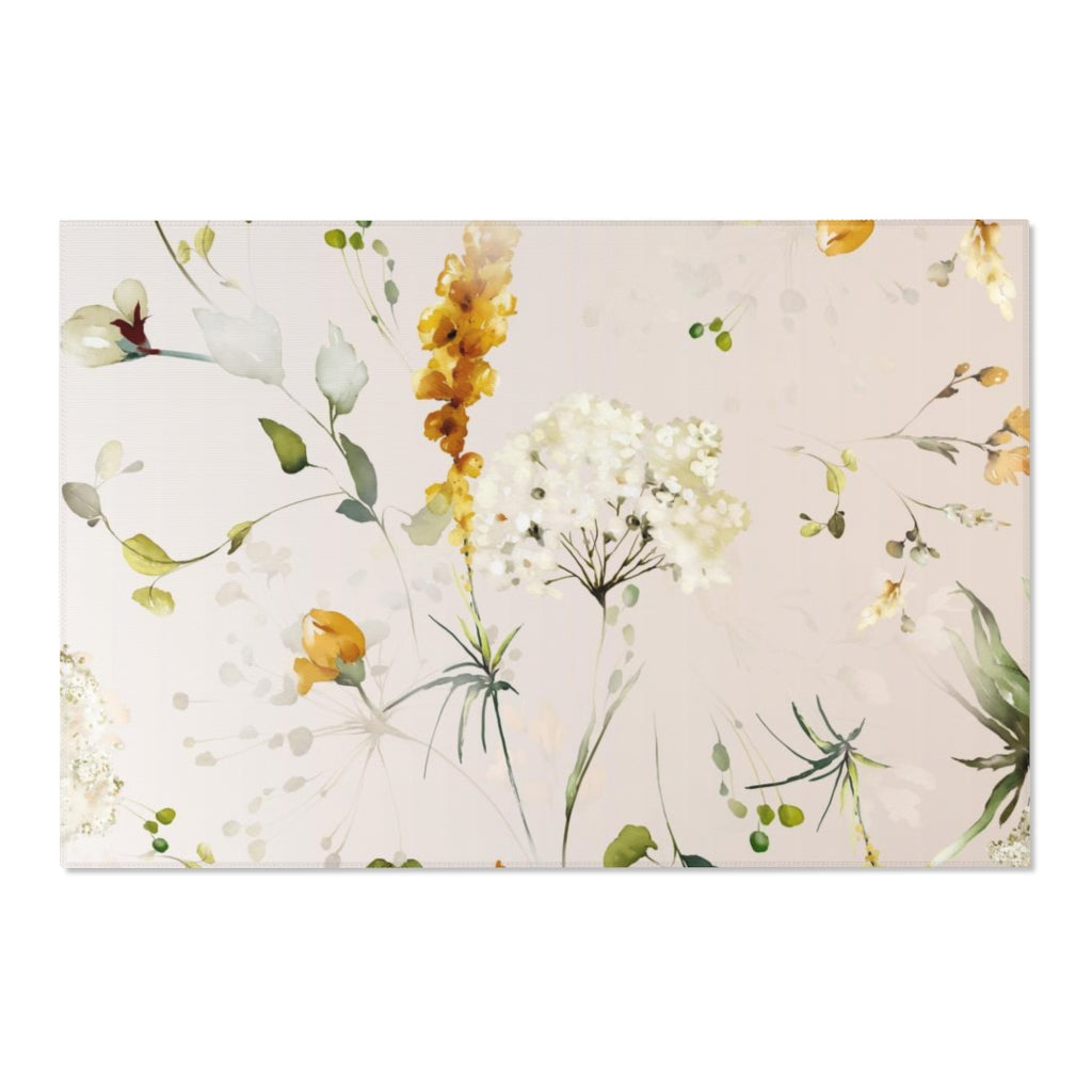 Floral Area Rug | Beige White Pink