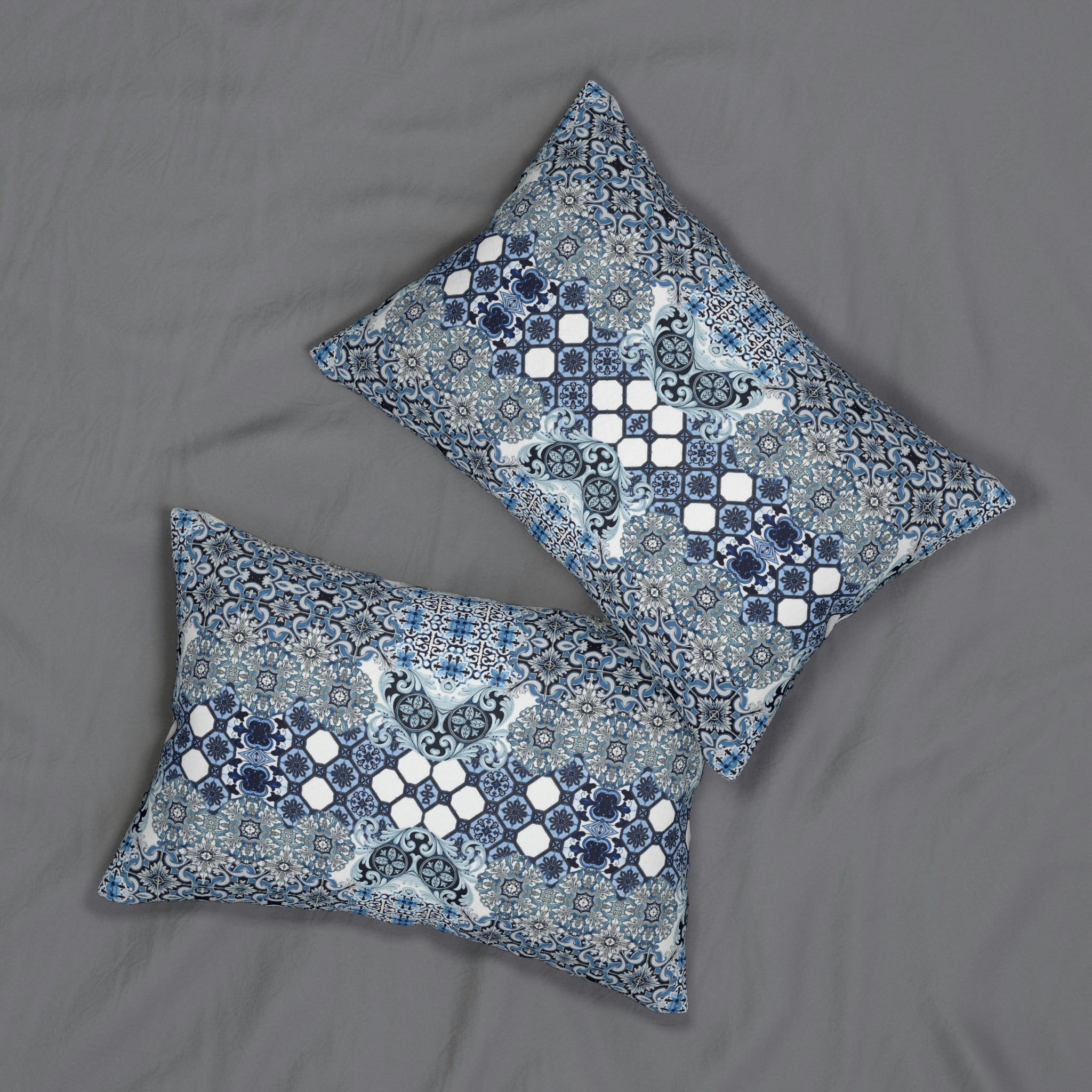 Moroccan Lumbar Pillow | Blue White Mediterranean