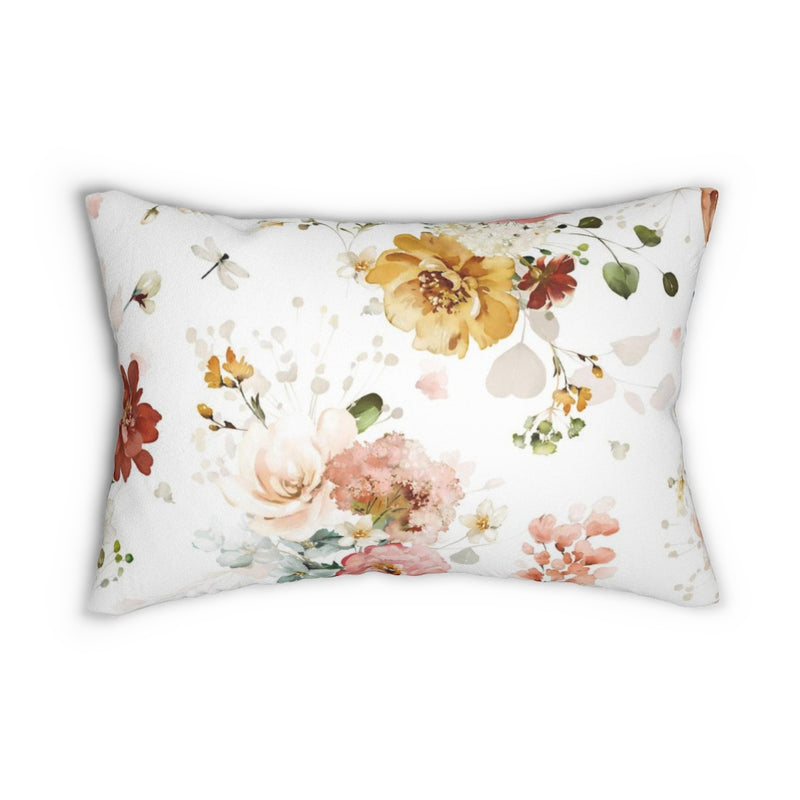 Floral Boho Lumbar Pillow | Yellow Pastel Pink White