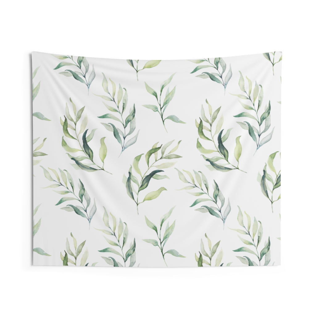 Floral Tapestry | White Green Leaves