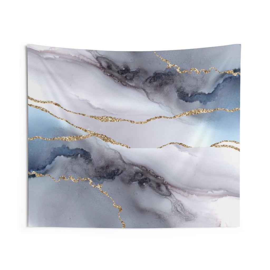 Abstract Tapestry | Blue Grey Indigo Gold