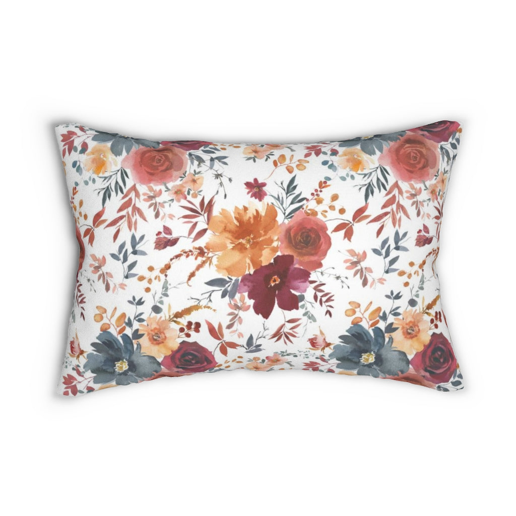 Floral Boho Lumbar Pillow | Orange Pastel Red Roses