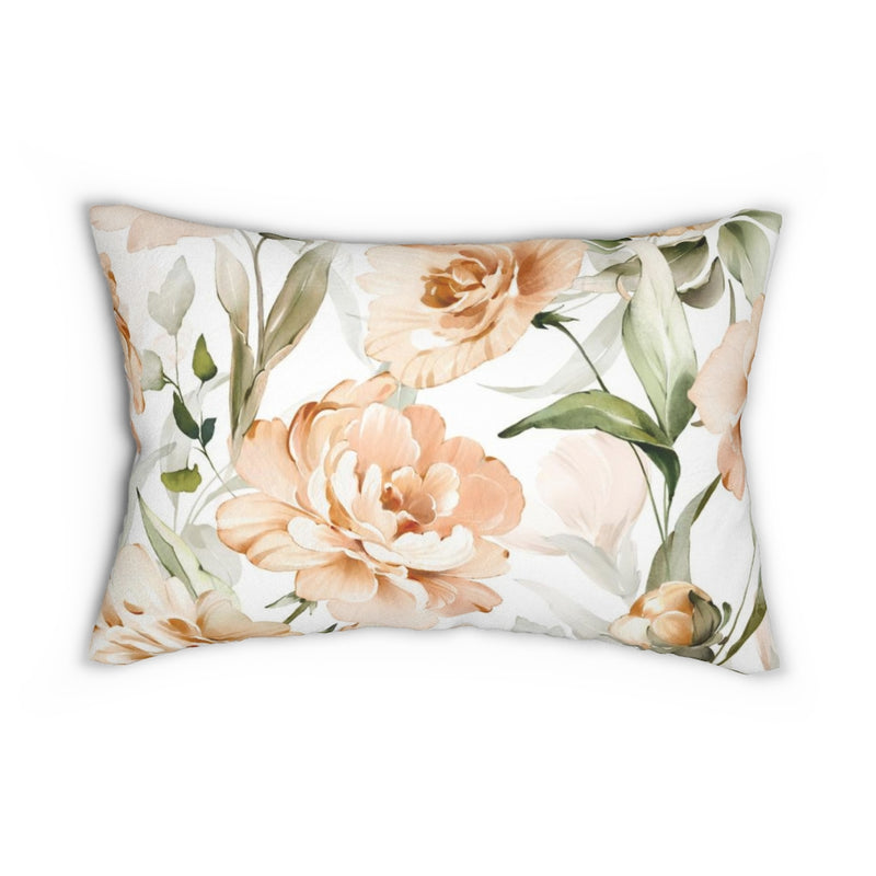 Floral Boho Lumbar Pillow | Beige Orange White Peonies