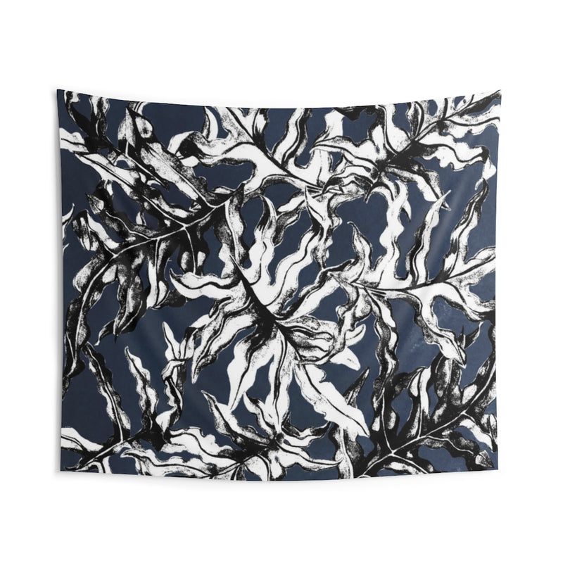 Floral Tapestry | Black Grey White Leaves