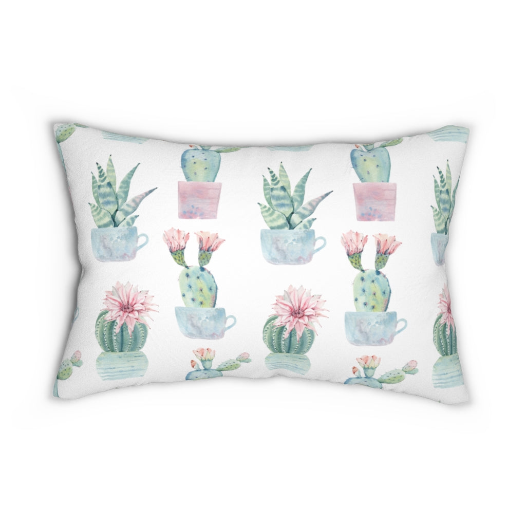 Southwestern Boho Lumbar Pillow | Green Pastel Pink Cactus