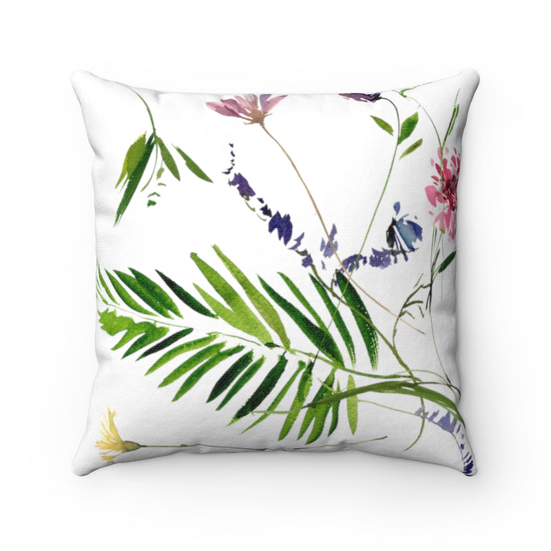 Floral Boho Pillow Cover | Lavender Pink Tropical Jungle Greenery Palm Leaves White