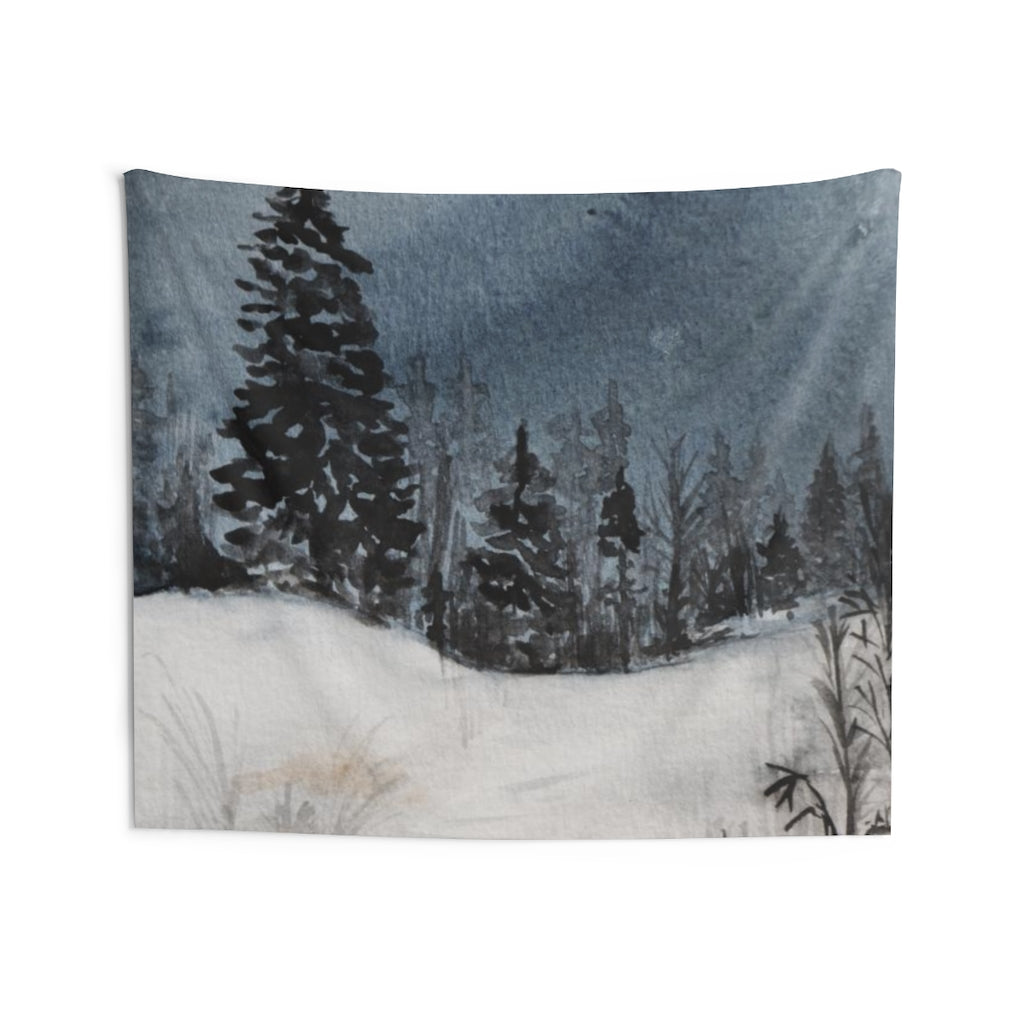 Landscape Tapestry | Grey Indigo Blue Forest