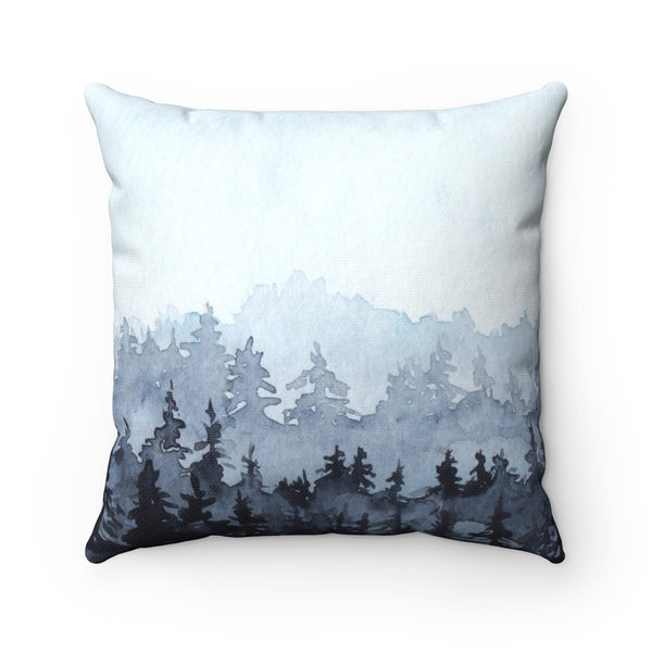 Whimsical Boho Pillow Cover | Pastel Blue Grey Navy Blue Forest Landscape