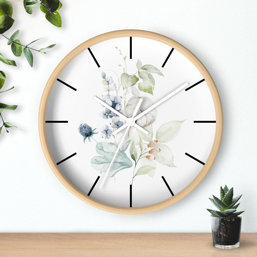 Wood, Floral Wall Clock 10"