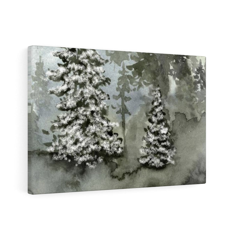 FLORAL WALL CANVAS ART | Grey Green Snow Forest Trees