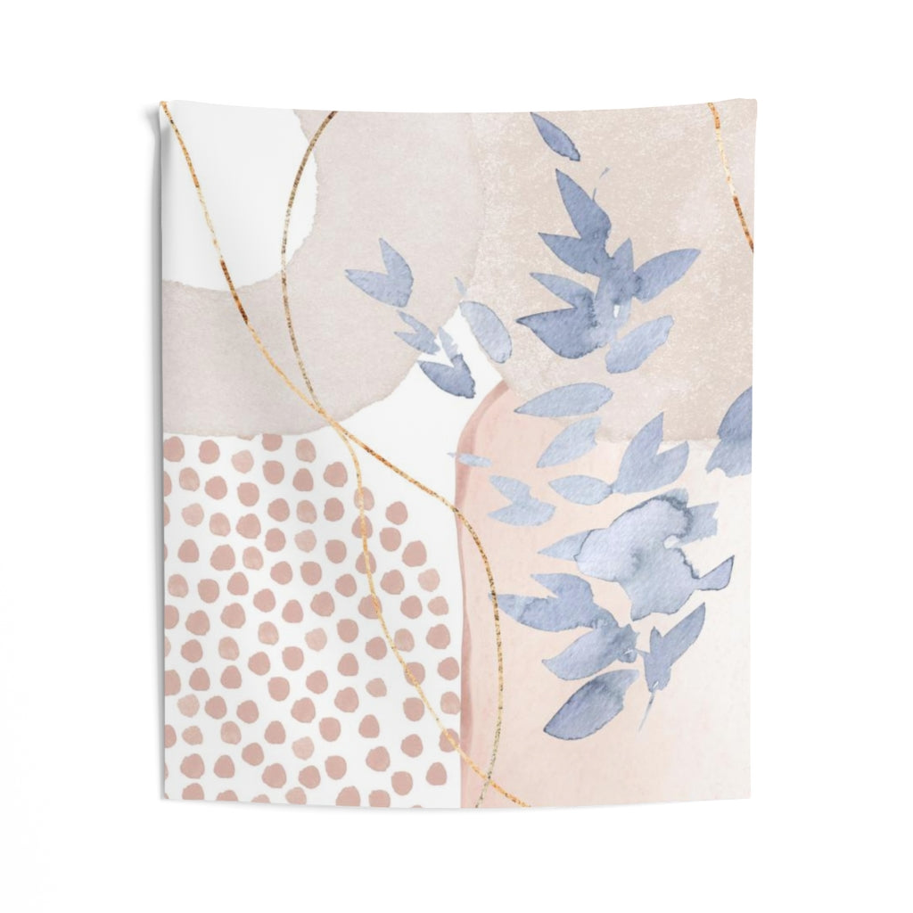 Floral Tapestry | Blush Pink White Blue Leaves