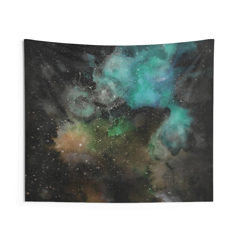 Abstract Tapestry | Black Beige Teal Galaxy Sky
