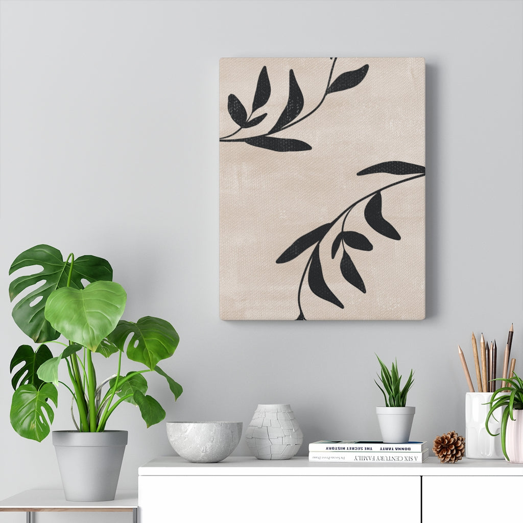 FLORAL CANVAS ART | Beige Black Leaves