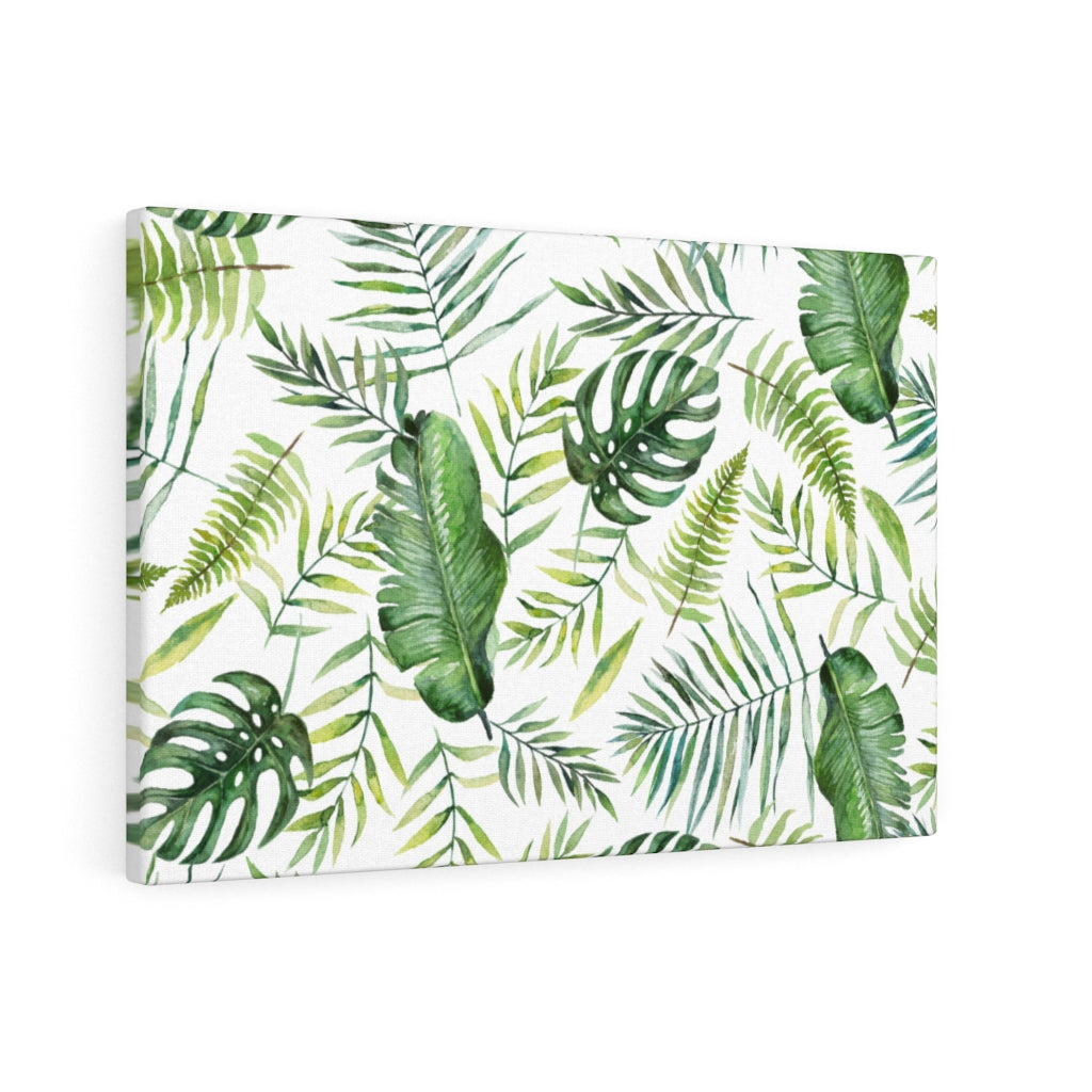 FLORAL CANVAS ART | White Green Yellow Jungle Leaves