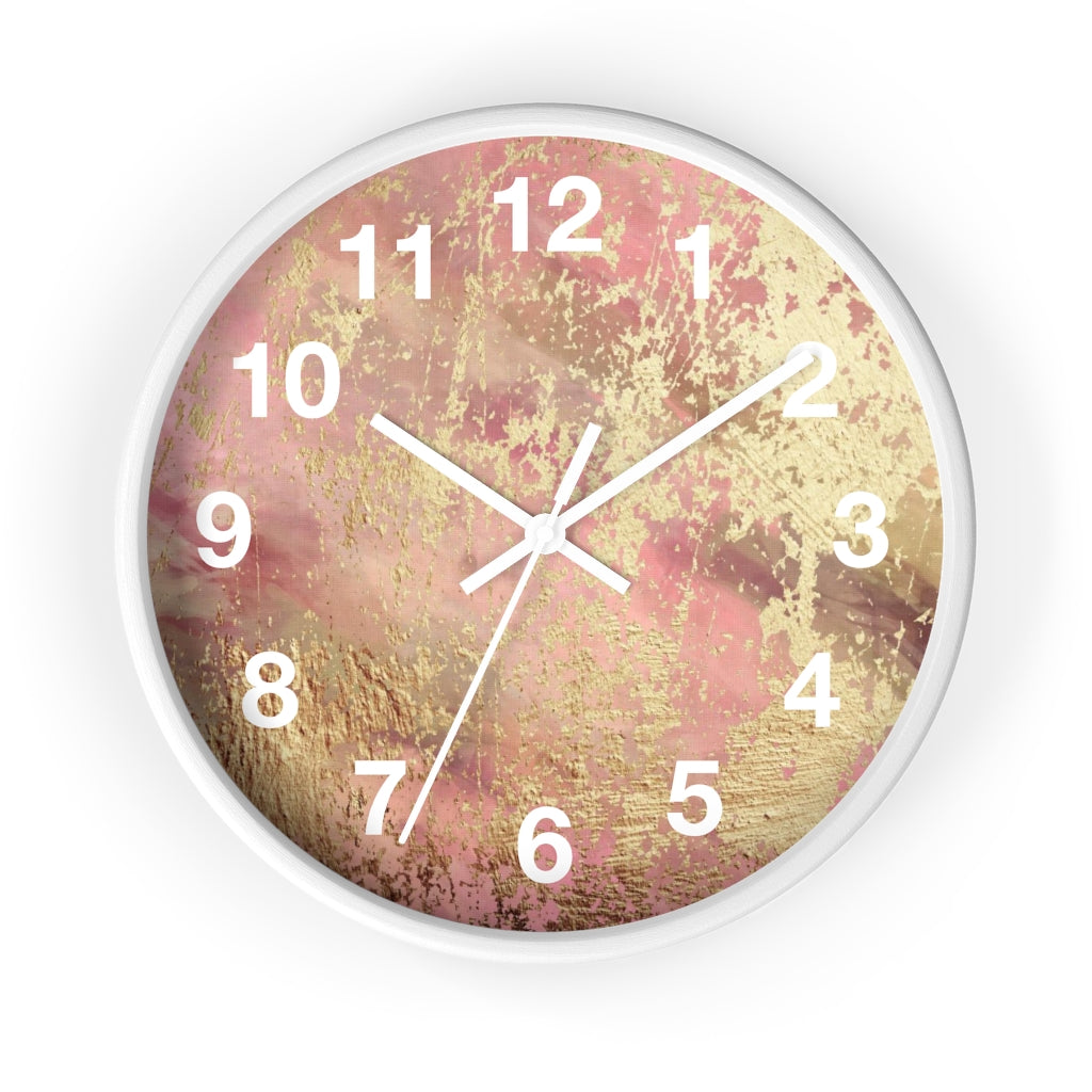 Abstract 10" Wood Wall Clock | Mauve Pink Gold Beige