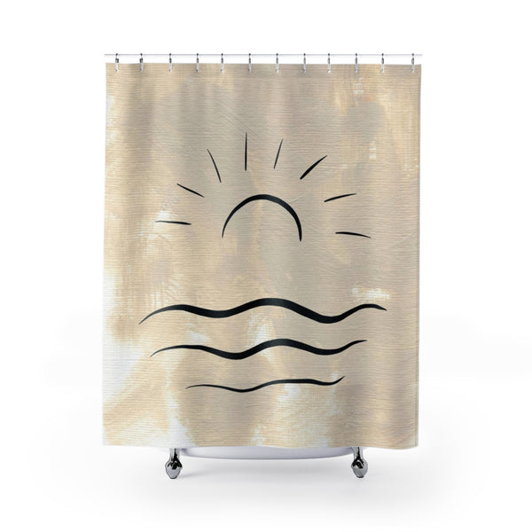 Terracotta Shower Curtain | Beige Cream Sunrise | One Line Art