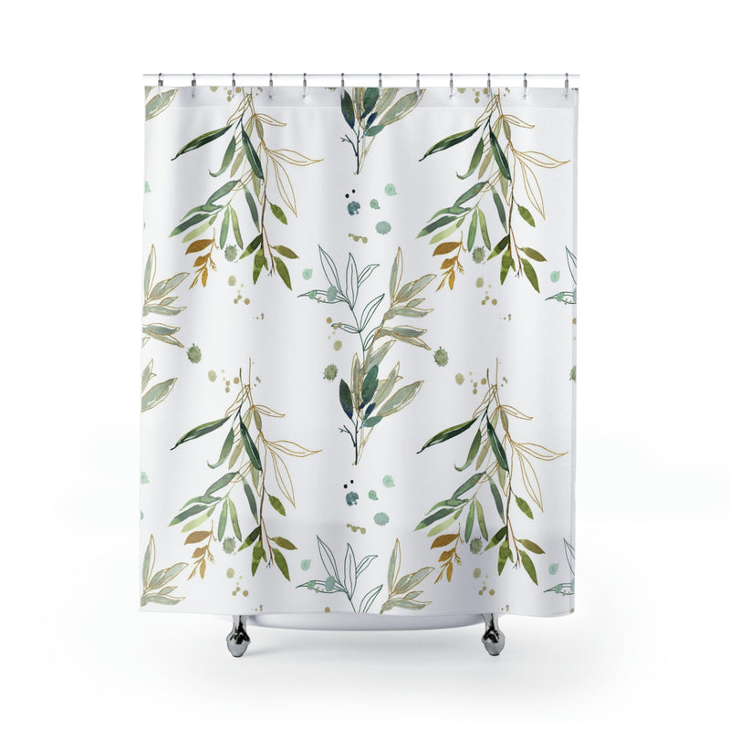 Floral Shower Curtain | White Sage Green Beige