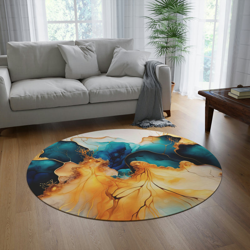 Round Area Rug | Blue Beige Abstract