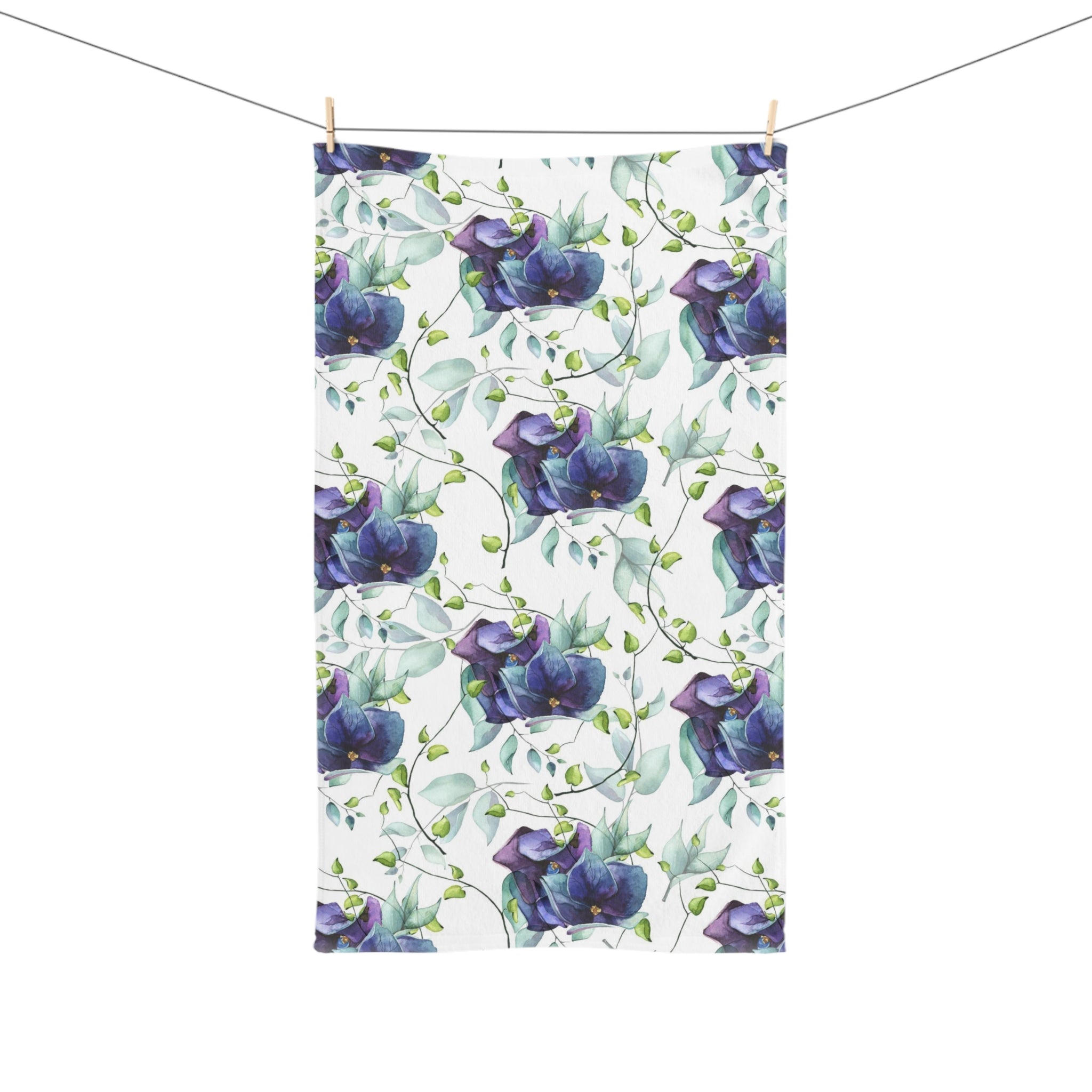 Floral Boho Kitchen, Bath Hand Towel | Sage Green, Purple Blue Jungle